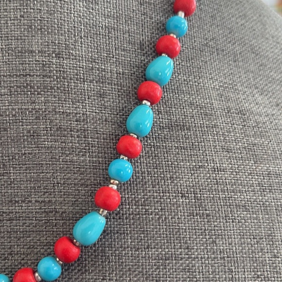 Bohemian Blue and Red Beaded Necklace - Picture 6 of 6